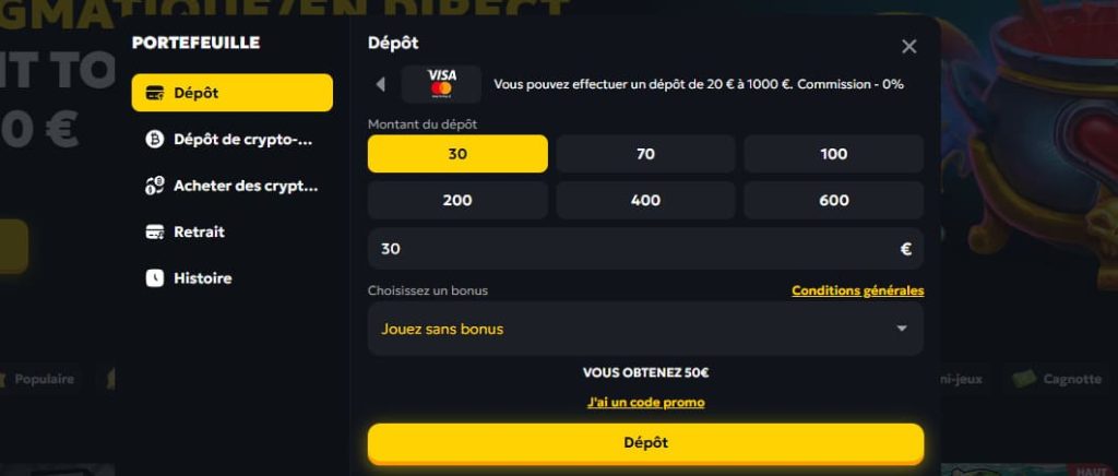 Casabet Casino dépôt