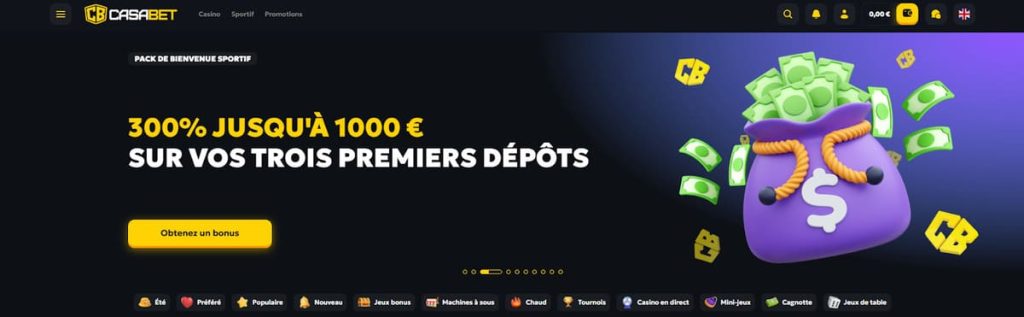 Casabet Casino page accueil